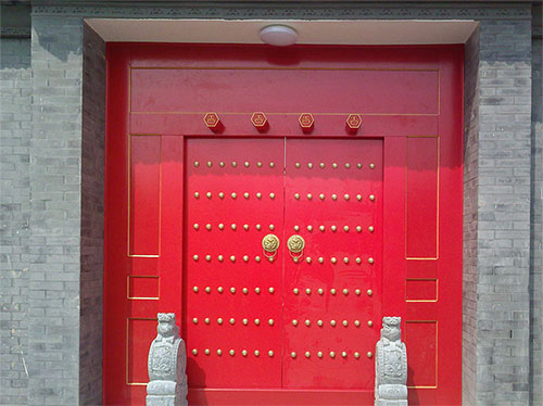 板桥镇中国传统四合院系列朱红色中式木制大门木作